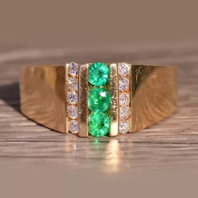 0.70 Ct Natural Emerald & Diamond Men's Wedding Band Ring Solid 14K Yellow Gold • $1124.99