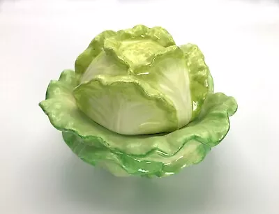 Vintage Lettuce Soup Bowl / Box With Lid Italy Hand Painted Cabbage Vegetable • $70