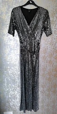 £12 • Buy New Look Silver Sparkle Stretch Black Jumpsuit 14 Evening Party.