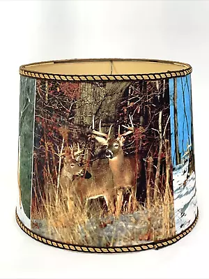 Vtg Rustic Drum Lamp Shade Deer Hunting Lodge Decor Mountain Farmhouse 14W X 11T • $79.99