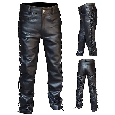 Men Faux Leather Trousers Wet Look Motorcycle Biker Pants Slim Fit Jeans S-5XL • $39.59