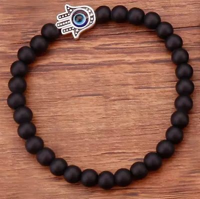 Beaded Hamsa Black Hand Evil Eye Bracelet Reiki Women Men Charm Braided Lucky • $4.89