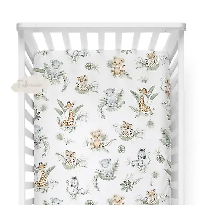 Safari Animals  Baby  Cot & Cot Bed Fitted Sheet 100% COTTON  Natural Nursery • £9.99
