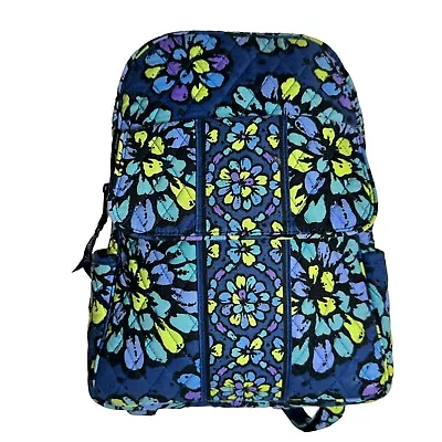 Vera Bradley Indigo Pop Quilted Floral Fabric Backpack Retired Print • $39