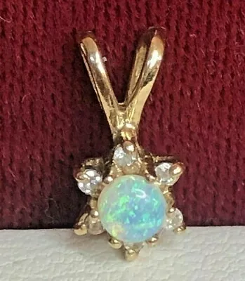 Vintage Estate 14K Yellow Gold Over 1.20Ct Fire Opal & Diamond Pendant Gemstone • $90.99