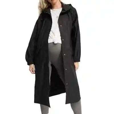 ASOS Design Maternity Rubberised Rain Parka Coat In Black Size 8 • $55