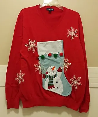 LANDS END Ugly Christmas Sweater Mens Large 42 -44 Womens XL Snowman Snowflakes • $15.49