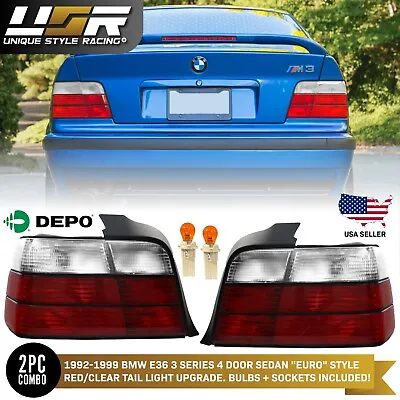DEPO Euro Red/Clear Rear Tail Lights For 1992-1999 BMW E36 4 Door Sedan 3 Series • $94.96