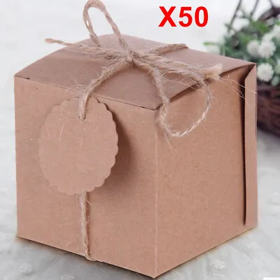 £7.59 • Buy 50PCS Eco Kraft Small Natural Gift Boxes Wedding Party Favour String Tags
