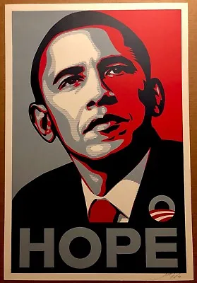 Rare Obama Hope Print By Shepard Fairey 24  X 36   2008 Signed Thick Paper • $15000