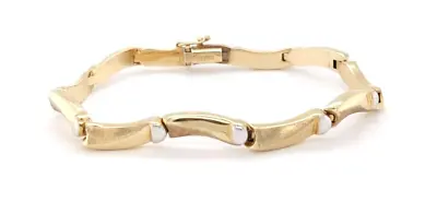 14KT TWO TONE WHITE & YELLOW GOLD BRACELET 7.25  Long 5-6 MM Wide 7 GR BRUSHED • $585