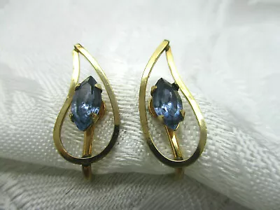 Estate Jewelry Van Dell 1/20/12k Gold Filled Blue Rhinestone Screw On Earrings • $18