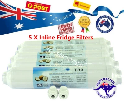 $36.85 • Buy 5 X Inline Coconut Fridge Water Filter Suit LG, GE, Bosch, Samsung, Westinghouse