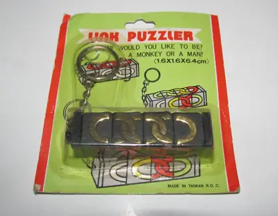 Vintage “Link Puzzle” Missing Link Rubik’s Cube Style Puzzle Keychain • $9.95