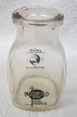 Vintage 1948 MARIGOLD RICH DAIRY Half Pint CREAM MILK BOTTLE Glass Black PYRO • $6.95