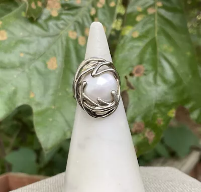 Hagit Gorali Sterling Pearl Ring Sz 4.5 925 Cool Abstract Band HG • $85.99