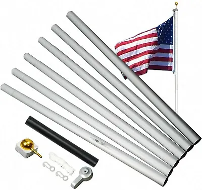 $44.99 • Buy New Heavy Duty 20FT Flag Pole Sectional Kit Outdoor Halyard Pole With Gold Ball