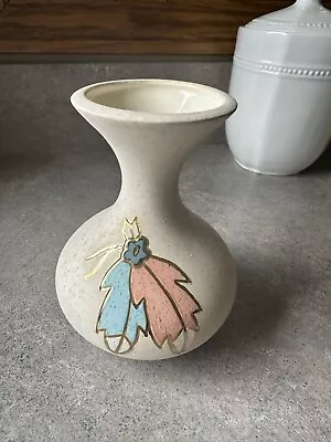 Vintage Signed Native Indian Southwestern Feather Metallic Pottery Bud Vase • $21.99