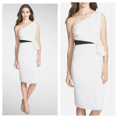 VERA WANG Dress White One Shoulder Dress With Satin Sash Black Size 12 NWT • $49.95