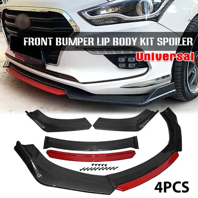 Carbon Fiber Universal Front Bumper Lip Spoiler Splitter Protector + Red Layer • $43