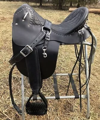 Western Deep Padded Black Leather Horse Saddle Size 13  To 18  Inch Seat • $589