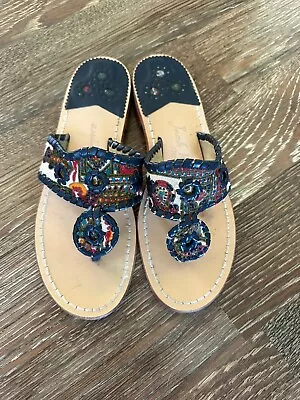 Jack Rogers Vera Bradley Navajo Tapestry Navy Leather Thong Sandals 7M • $35