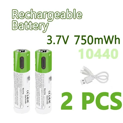 2PCS 10440 USB 750mWh  Battery 3.7V Type C Cable Charger Flashlight Rechargeable • £29.95