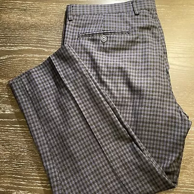 Paisley & Gray Mens Dress Pants Blue Black Plaid Slim Fit Size 38x32 (38x28) Hem • $24.99