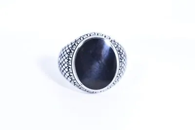 Vintage Silver Stainless Steel Size 12.75 Men's Genuine Black Onyx Ring • $44