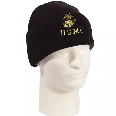 Black Winter Watch Cap With Embroidered USMC Insignia & Logo Marine Beanie Hat • $19.99