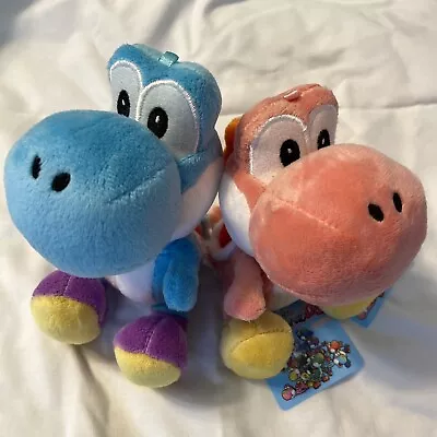 South Korea KPS Sanei Mario Yoshi’s Island DS 5” Pink & Blue Yoshi Plush Lot • $25