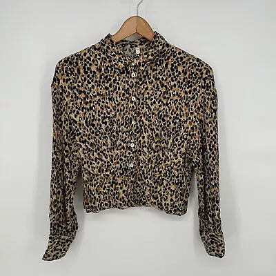 Zara Womens Brown Long Sleeve Button Front Leopard Print Cropped Blouse Size S • $11.69