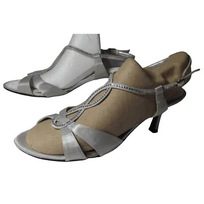 Metaphor Shoes Size 11 Silver Formal Strappy Sandals Crystals Wedding 2-75  Heel • £11.34