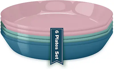 Reusable Hard Plastic Tableware Microwave-Safe Colourful Picnic Plates Pack 6 • £10.70