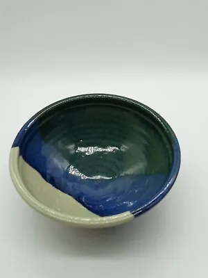 Martha Cook Signed Bowl Studio Pottery Atlanta GA Cobalt Beige Glaze Interior B7 • $12.10