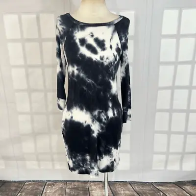 Veronica M Women's Long Sleeve Black White Tie-Dye Tunic Knit Dress Size XS • $45