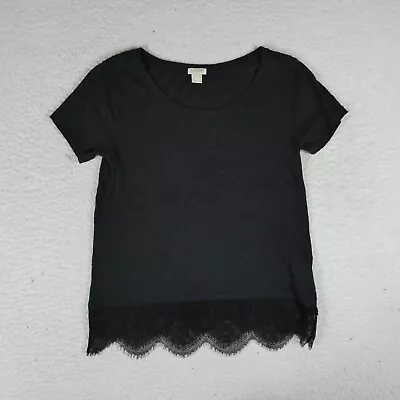 J Crew Top Women Size XS Black Short Sleeve Lace Bottom Trim • $9.95