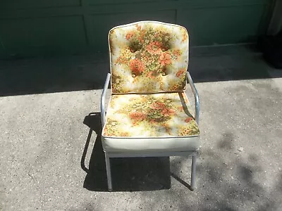 Vtg. MCM Aluminum  Lawn Patio Deck Armchair W/ Reversible Floral Cushion 1950's • $295