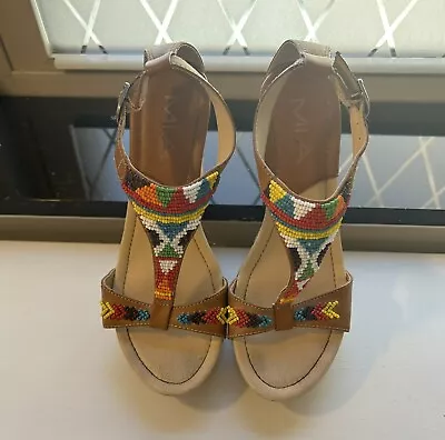 Mia Size 6 Beaded Colorful Wedge Sandals • $22