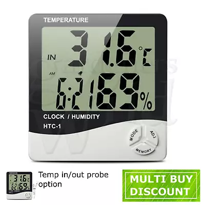 THERMOMETER HYGROMETER Indoor/outdoor Humidity Digital Series Min Max HTC-1 HTC2 • £8.39