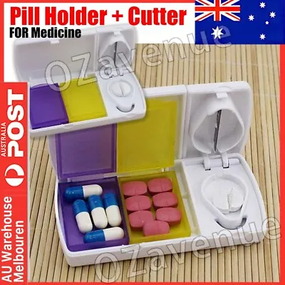 $5.75 • Buy Medicine Pill Holder Tablet Cutter Splitter Divider Convenient Travel Box