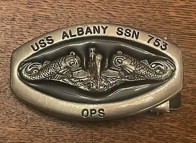 VINTAGE NAVY USS ALBANY  SSN-753 SUBMARINE  Made In USA BELT BUCKLE • $34.50