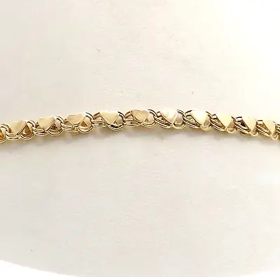 14k Gold Curb Heart Fancy Link Double Sided Wire Charm Bracelet Vintage 3gr • $280.25