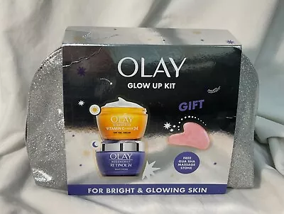 OLAY Glow Up Gift Set Regenerist Day & Night Cream Gua Sha Massage Stone • £34.95