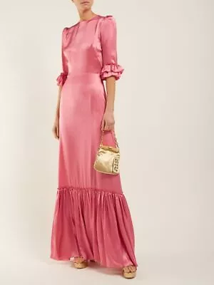 Satin Maxi Dress 3/4 Sleeve Silky Satin Vintage Dress Ladie Evening Party Gown • $229.89