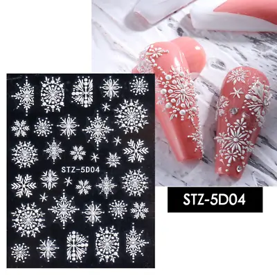Pure White Flower Adhesive 5D Nail Art Stickers Snowflake Transfer Decals 5D03 • $2.95