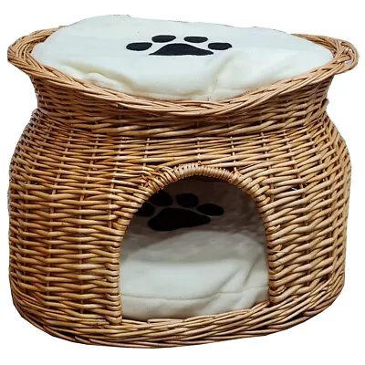 £35.77 • Buy Wicker Cat House Pet Bed Basket Kitten Tower Cozy Cave Cushions Honey UKES.