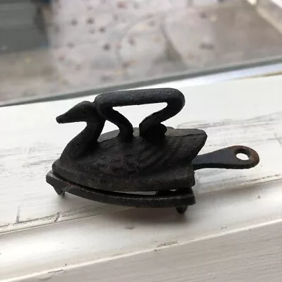 Vintage Antique Cast Iron Salesman Sample Miniature Figural Swan Sad Iron & Triv • $23.89