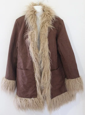 £36.99 • Buy Brown H&M Fluffy Trim Afghan Style Patch Pocket Jacket Coat - Small & BNWT