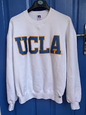 Vintage RUSSELL ATHLETICS White UCLA USA College University Sweatshirt 1990 Sz L • £24.99